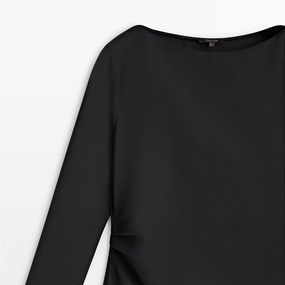 NWT. Massimo Dutti Black Wool Blend Midi Dress with Gathered Side. Size S. - Picture 7 of 11